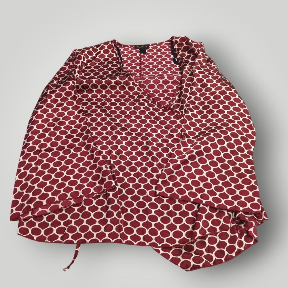 Ashley Stewart Women’s Wrap Top PLUS 3XL Burgundy & White Geometric Print - Picture 4 of 12